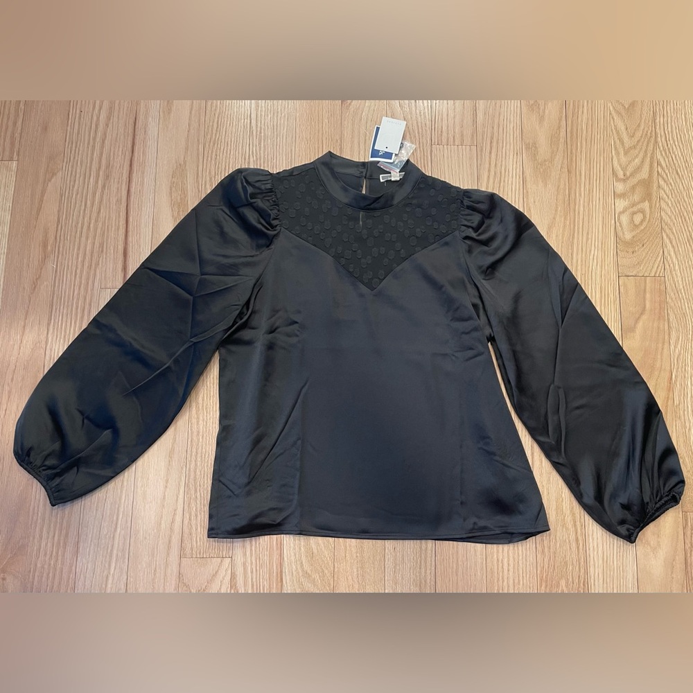 Pleione Women’s Blouse, NWT, Black, Large, Puff Sleeves